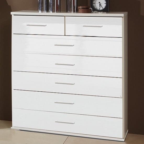 Alton Wide Chest of Drawers In High Gloss Alpine White
