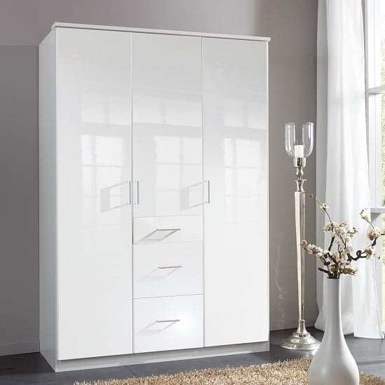 Alton Wardrobe In High Gloss Alpine White With 3 Doors 3 Drawers_1