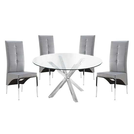 Crossley Round Glass Dining Table With 4 Vesta Grey Chairs_1