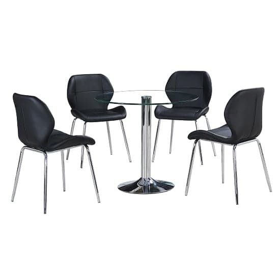 Dante Clear Glass Dining Table With 4 Darcy Black Chairs_2
