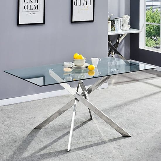 Daytona Large Clear Glass Dining Table With Chrome Legs_1