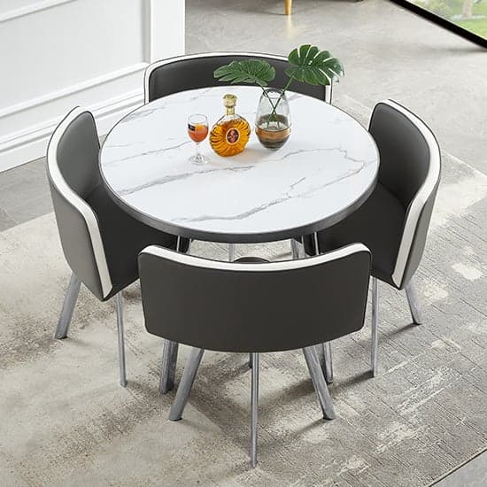 Diego Round Gloss Marble Effect Dining Table Set in Diva_1