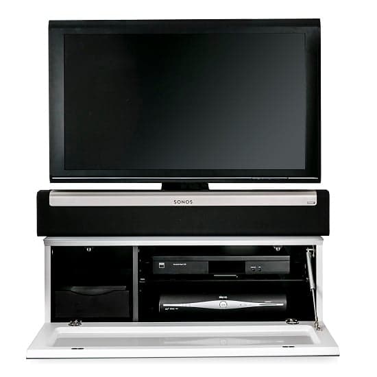 Elements Small Glass TV Stand With 1 Glass Door In White_4