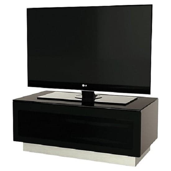 Elements Small Glass TV Stand With 1 Glass Door In Black_1