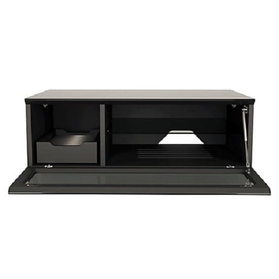 Elements Small Glass TV Stand With 1 Glass Door In Black_5