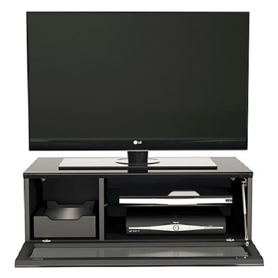 Elements Small Glass TV Stand With 1 Glass Door In Black_6