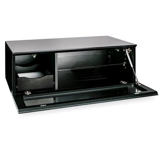 Elements Small Glass TV Stand With 1 Glass Door In Black_8