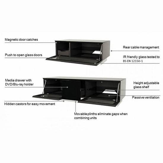 Elements Small Glass TV Stand With 1 Glass Door In Black_7