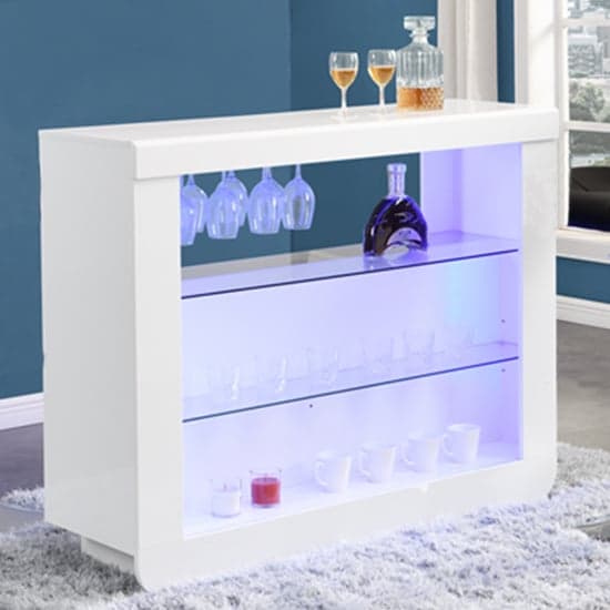 Fiesta High Gloss Bar Table Unit In White With LED Lighting_1