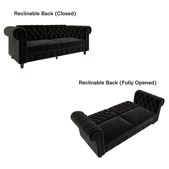 Flex Velvet Sofa Bed With Wooden Legs In Black_6