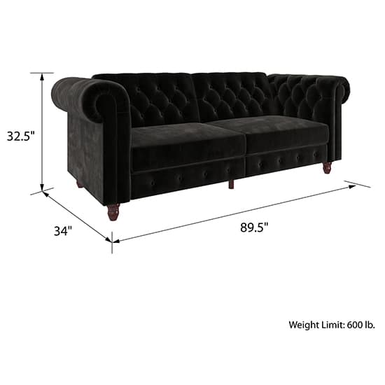 Flex Velvet Sofa Bed With Wooden Legs In Black_7