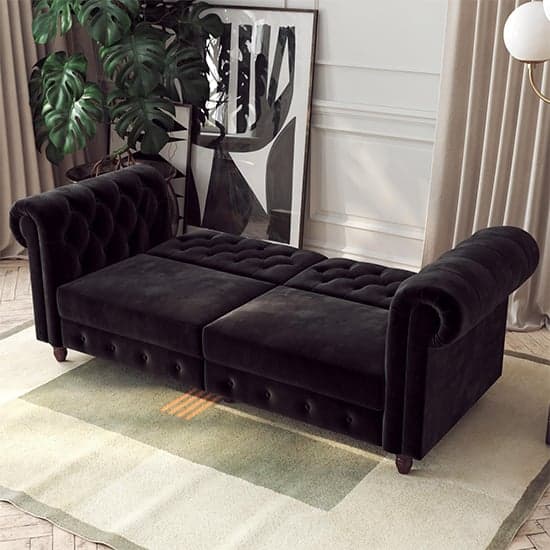 Flex Velvet Sofa Bed With Wooden Legs In Black_2