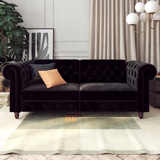 Flex Velvet Sofa Bed With Wooden Legs In Black_3