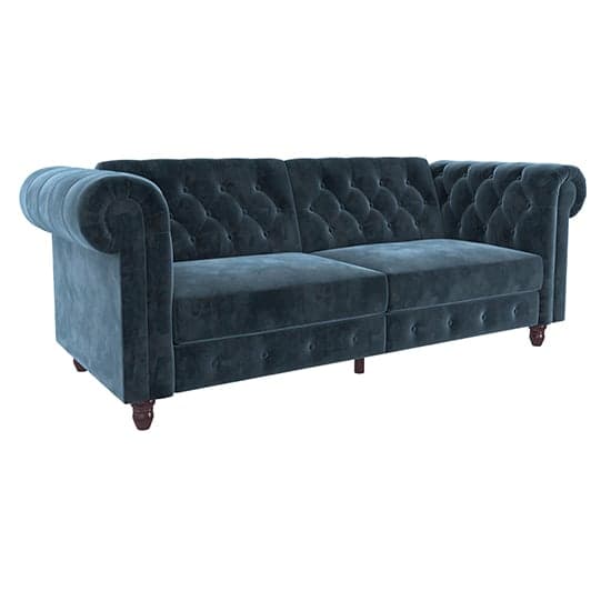 Flex Velvet Sofa Bed With Wooden Legs In Blue_3