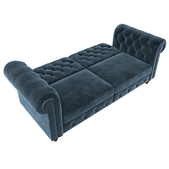 Flex Velvet Sofa Bed With Wooden Legs In Blue_4