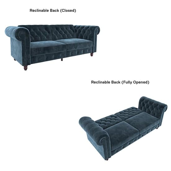 Flex Velvet Sofa Bed With Wooden Legs In Blue_6