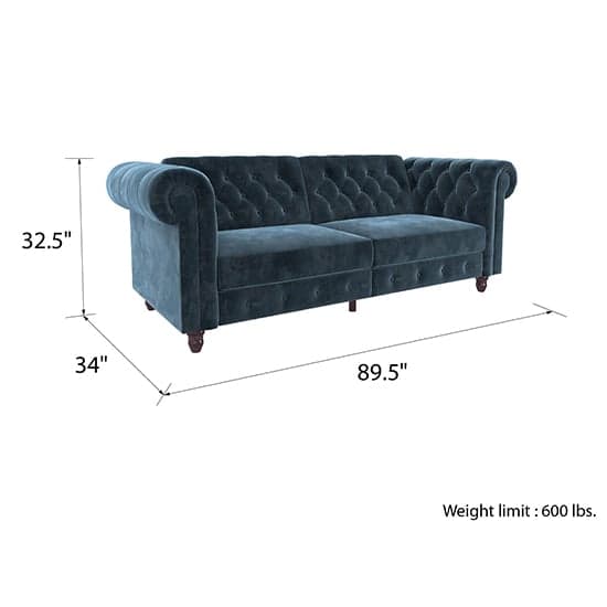 Flex Velvet Sofa Bed With Wooden Legs In Blue_7
