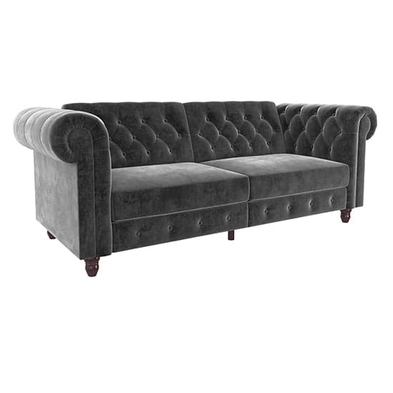 Flex Velvet Sofa Bed With Wooden Legs In Grey_4