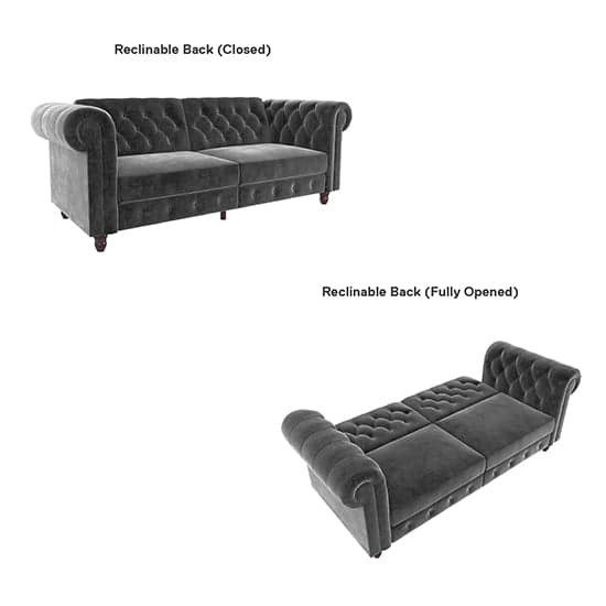 Flex Velvet Sofa Bed With Wooden Legs In Grey_7