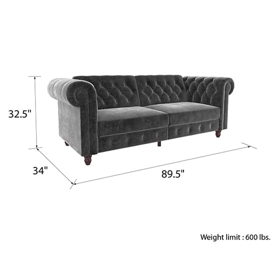 Flex Velvet Sofa Bed With Wooden Legs In Grey_8