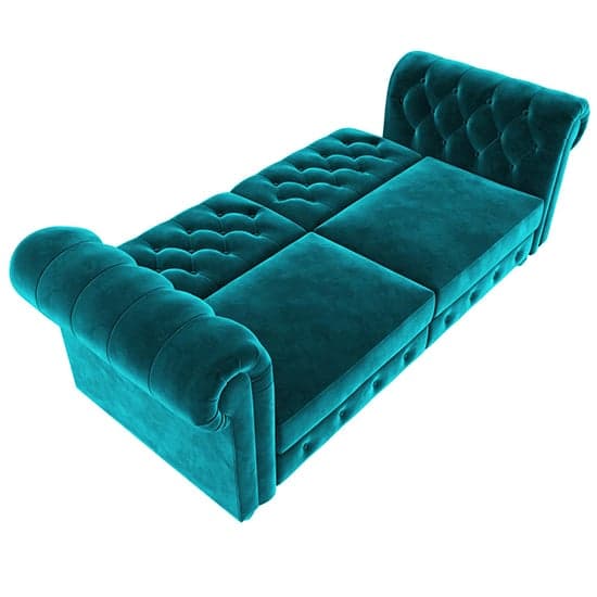 Flex Velvet Sofa Bed With Wooden Legs In Teal_5