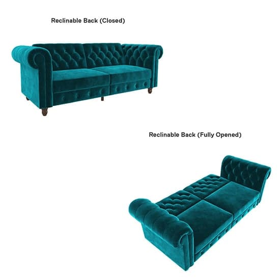 Flex Velvet Sofa Bed With Wooden Legs In Teal_7