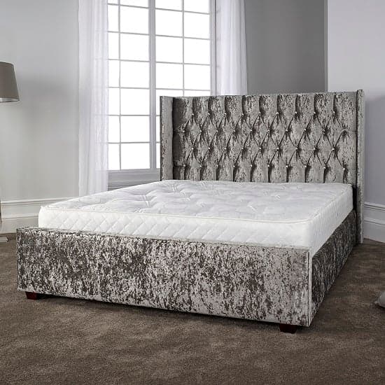 Keira Contemporary Bed In Glitz Silver With Wooden Feet_1