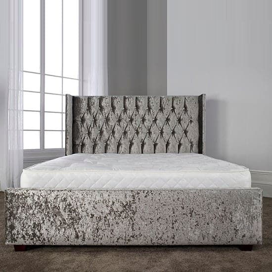 Keira Contemporary Bed In Glitz Silver With Wooden Feet_3