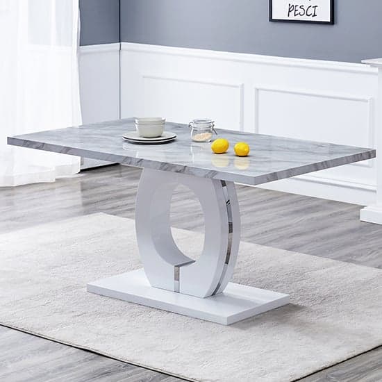 Halo High Gloss Dining Table In Magnesia Marble Effect