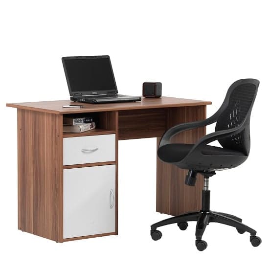 Cabrini Computer Work Station In Walnut And White With 1 Door_5