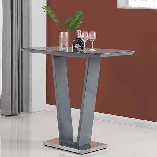 Ilko High Gloss Bar Table Rectangular Glass Top In Grey Furniture in
