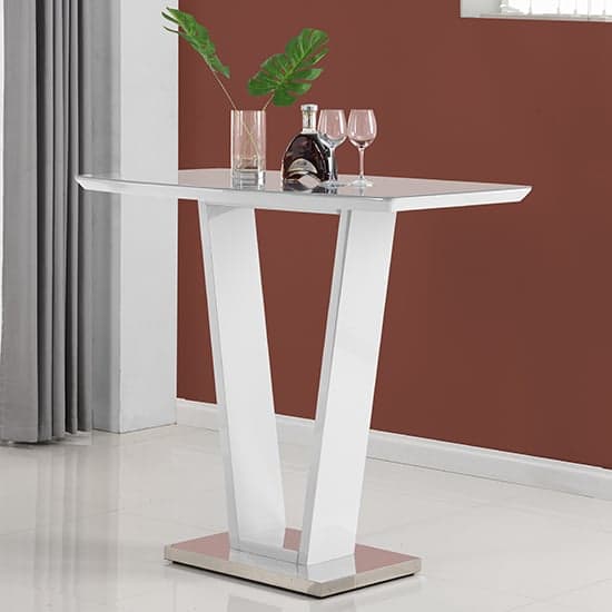 Ilko White High Gloss Bar Table With 4 Ripple White Stools_2