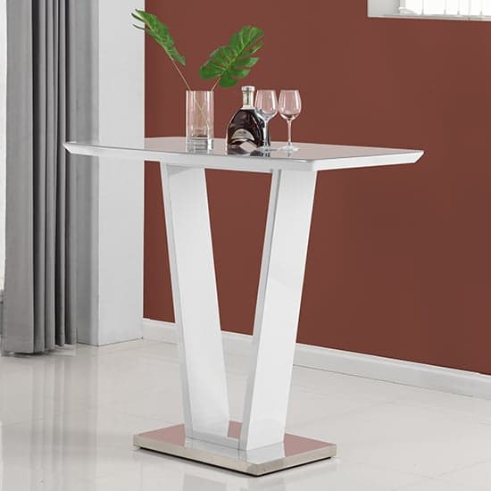 Ilko High Gloss Bar Table Rectangular Glass Top In White Furniture in