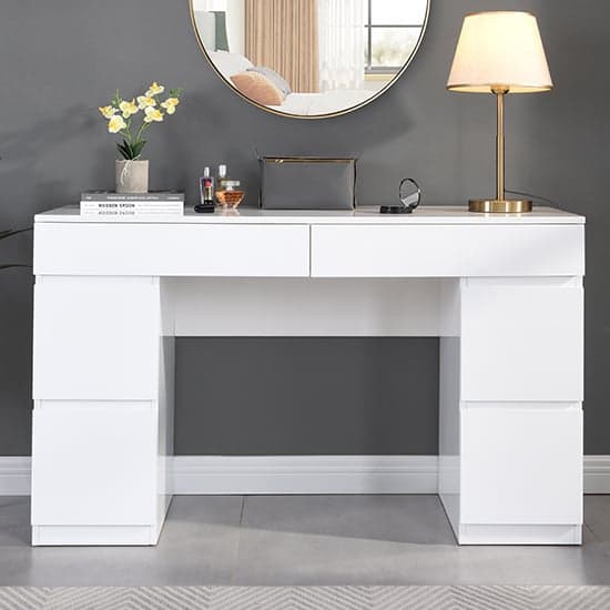 Jenson High Gloss Dressing Table With 6 Drawers In White_2