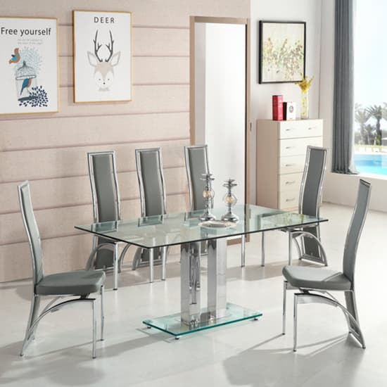 Jet Large Clear Glass Dining Table With Chrome Supports_6
