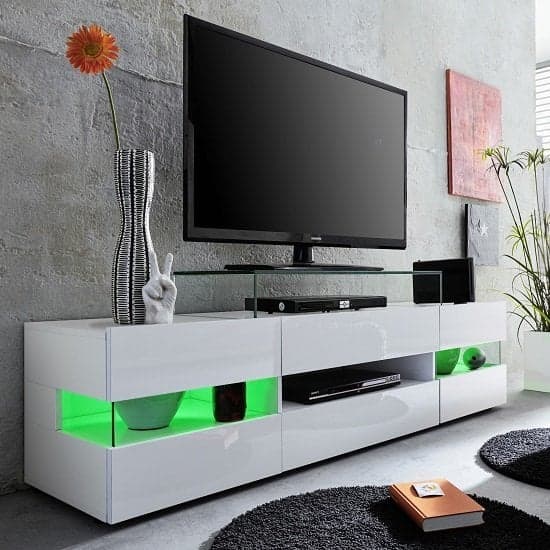 Kirsten High Gloss TV Stand In White With LED Lighting_2