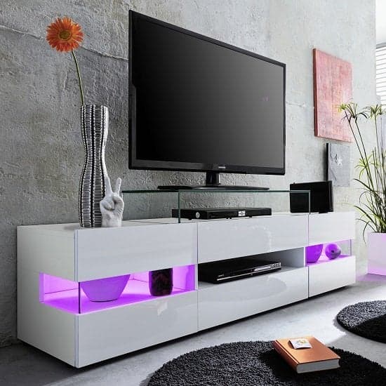 Kirsten High Gloss TV Stand In White With LED Lighting_3