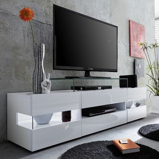 Kirsten High Gloss TV Stand In White With LED Lighting_4