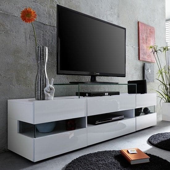 Kirsten High Gloss TV Stand In White With LED Lighting_6
