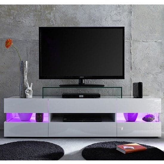 Kirsten High Gloss TV Stand In White With LED Lighting_7