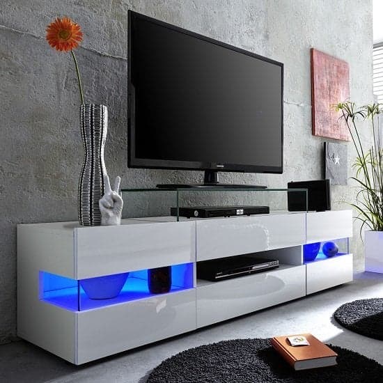 Kirsten High Gloss TV Stand In White With LED Lighting_1