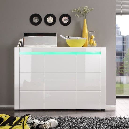 Haven Sideboard In White Gloss With 3 Doors And LED Lighting_1