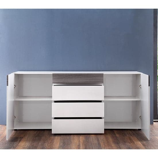 Madsen Sideboard In White Smoky Silver With High Gloss Fronts_2