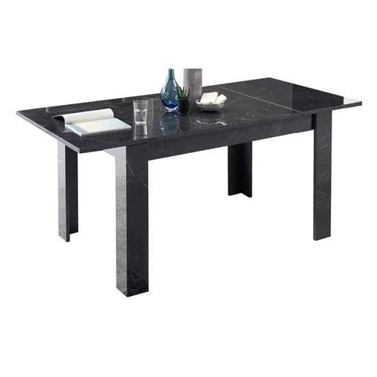 Manvos Extending Dining Table In Black High Gloss Marble Effect