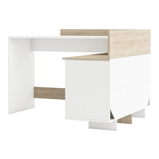 Marvin Corner Computer Desk In Brushed Oak And Pearl White | Furniture ...