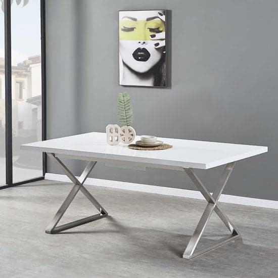 Mayline Extending High Gloss Dining Table In White_4