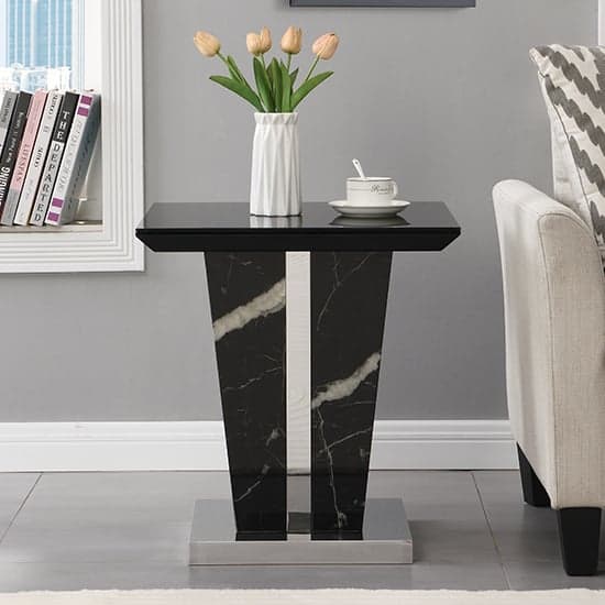 Memphis Gloss Lamp Table In Milano Marble Effect With Glass Top_2
