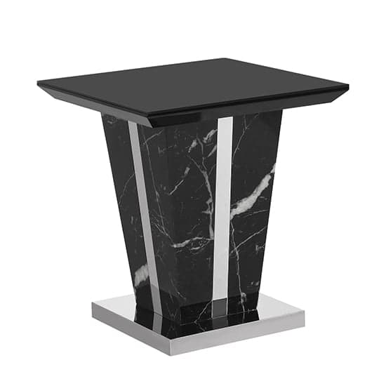 Memphis Gloss Lamp Table In Milano Marble Effect With Glass Top_4