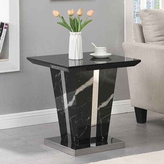 Memphis Gloss Lamp Table In Milano Marble Effect With Glass Top_1