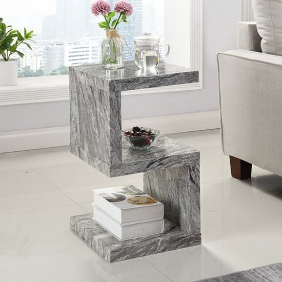 Miami High Gloss S Shape Side Table In Melange Marble Effect_1